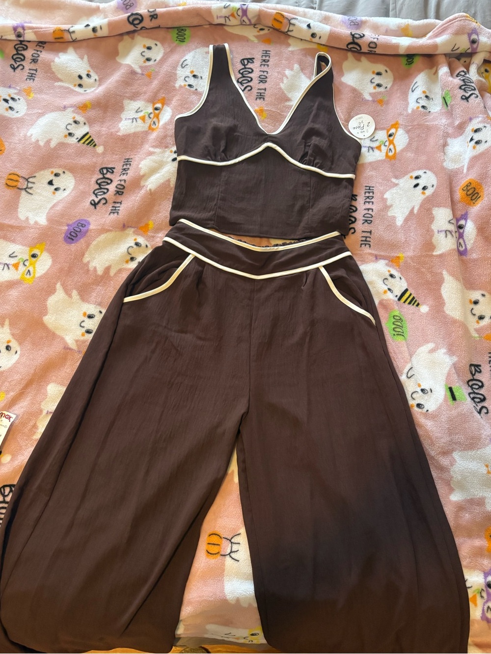 Brown Two-Piece Crop Top & Wide-Leg Pants Set NWT